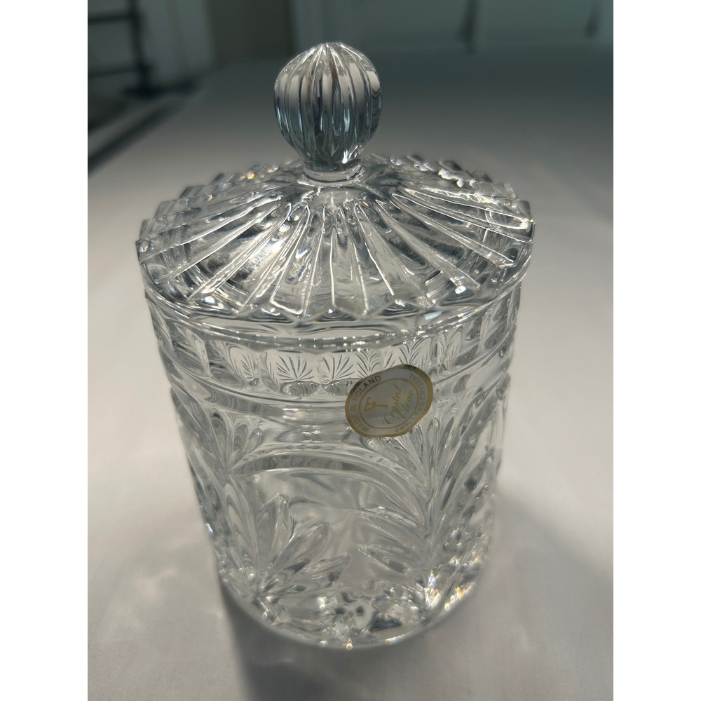 24% Lead Crystal Clear Lidded Biscuit Jar Made in Poland Clear Lead Crystal